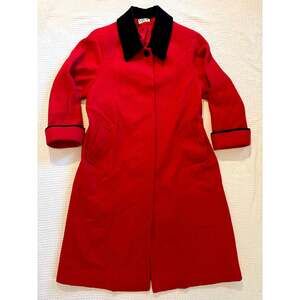 Vintage 80s Mario De Pinto Red Wool Coat Black Velvet Collar MDP Size Large